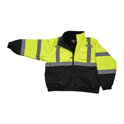 Radians SJ210B Reflective Safety Bomber Jacket with Fleece Liner, Hi-Vis Green